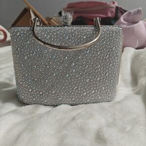 Crystal-Embellished Evening Clutch - Silver